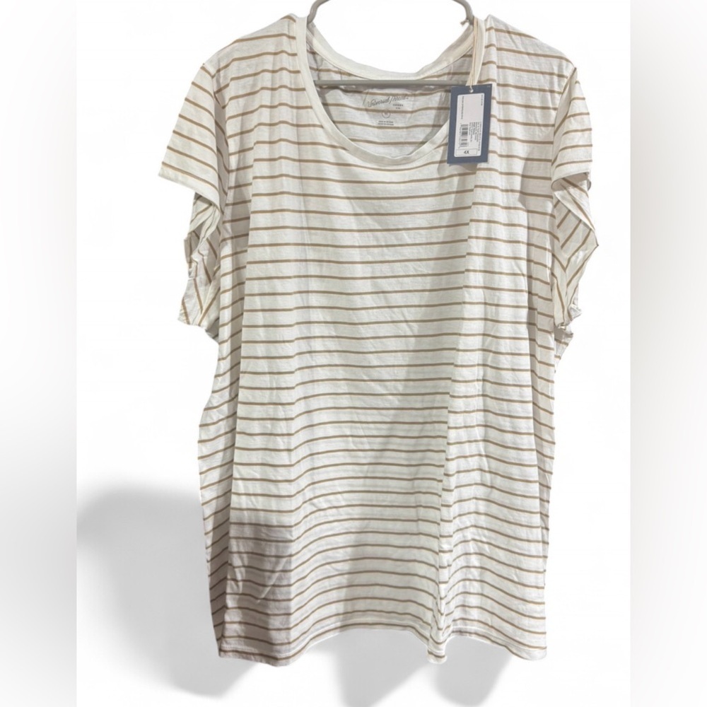 3pcs Universal Thread White and Tan Striped Top